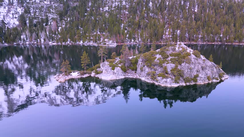 Aerial view of Fannette Island mountain refeal, Emerald Bay, Lake Tahoe, California