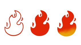 Set cartoon loop animation fire or flame isolated on black and white background. Video motion graphic element.