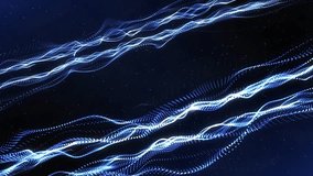 Abstract elegant blue particle wave animation. 4k looping shiny dot particle with light rays waving motion backdrop.