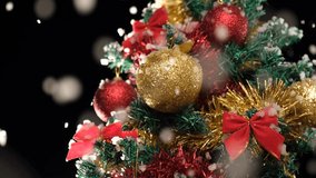 Snowy Christmas Tree, Winter Wonderland Scene , Experience the beauty of snowfall on a Christmas decorated pine tree, with snow gently falling in slow motion, creating a magical winter wonderland - Powered by Shutterstock - Get 15% off with code: PIKWIZARD15