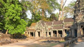 Mysterious Ancient ruins Ta Prohm temple - famous Cambodian landmark, Angkor Wat complex of temples. Siem Reap, Cambodia.