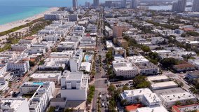 Aerial establisher Washington Avenue Miami Beach 4k 60p