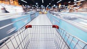 Time lapse of shopping cart moving between aisles and sections of supermarket full of healthy food products. Groceries and consumerism concept. - Powered by Shutterstock - Get 15% off with code: PIKWIZARD15