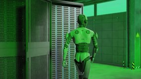 cyborg humanoid moving slowly in server internet hi tech red alarm room giving birth concept artificial intelligence taking over in 3d rendering animation cybersecurity war  - Powered by Shutterstock - Get 15% off with code: PIKWIZARD15