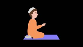 Boy Praying Flat Animated Icon. Ramadan and Eid Element Isolated on Transparent Background. 4K Ultra HD Video Motion Graphic Animation.