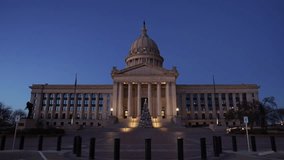 Time lapse video of dusk at the Oklahoma state capitol building in Oklahoma City, Oklahoma.