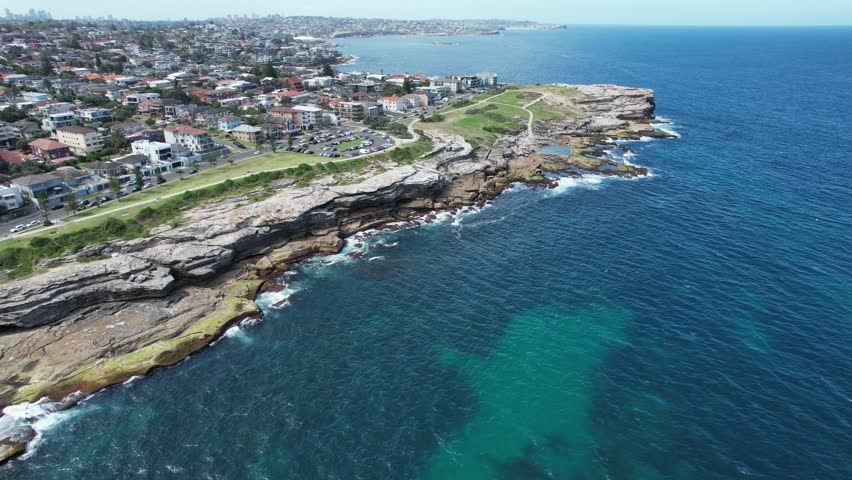 Aerial Views of Marouba Beach and Malabar Head National Park in Eastern Sydney.