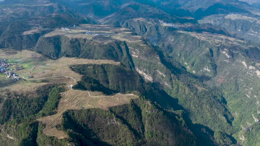 Time-lapse aerial photography of Table Mountain landscape in Dushan County, Guizhou, China