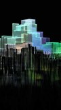 Pixel sorting loop. Glitch art, data error. Vertical video. It could be an audio visualisation or a city at night with water reflections. Colorful abstract lines on black background.