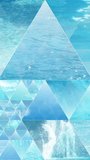 Water triangles loop. Abstract geometric background. Split screen montage of oceans, waves, rivers, beaches, underwater, dolphins. Calm, tranquil, natural. Vertical video.