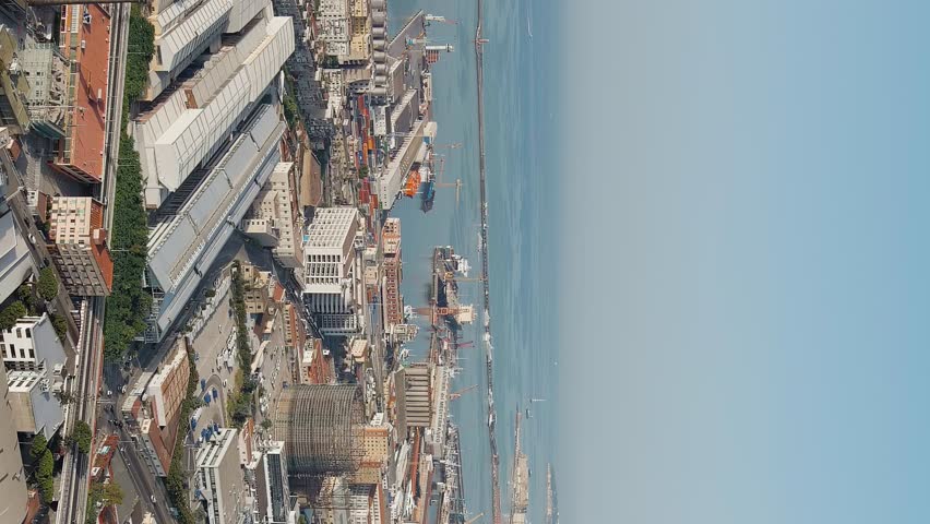 Vertical video. Naples, Italy. Panorama of the city overlooking the port. Daytime, Aerial View