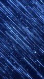 Vertical video - abstract background animation with icy glittering particles and glowing blue shooting stars moving diagonally. Full HD and looping blue particles background.