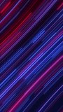 Vertical video - abstract motion background with glowing red and blue neon light beams moving diagonally across the frame at high speed. This trendy gaming background is full HD and a seamless loop.