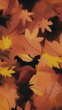 Vertical video - autumnal textured background animation with gently rustling golden red Autumn leaves in the style of a painting. Seasonal Fall leaves motion background.