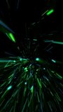 Vertical video - explosion of glowing green and blue digital data particles swirling at high speed. Super fast particle animation. This exploding particles motion background is HD and looping