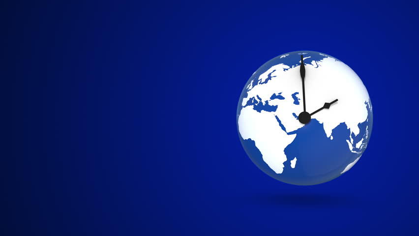 3d animation time-lapse clock on world spin around