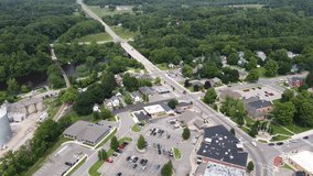 Fremont Michigan drone aerial footage downtown of buildings cityscape