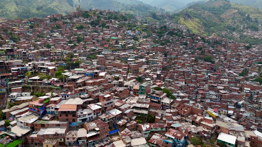 Drone aerial footage of Medellín Comuna 13 San Javier Colombia South American city