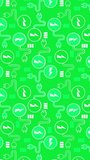 4k Animated Electric or Technology Concept Motion Pattern Banner Template. Battery, Charger, Electric, Power, Energy Electric Plug Flat Icons on Green Color background. Vertical pattern video design.