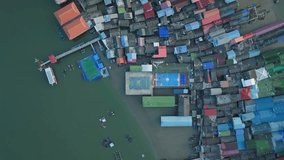 Aerial view soccer field in the Floating village Panyee island,Phang-nga Thailand,Video about soccer,Ko Panyi or Koh Panyee floating football field in the muslim fishing village in Thailand