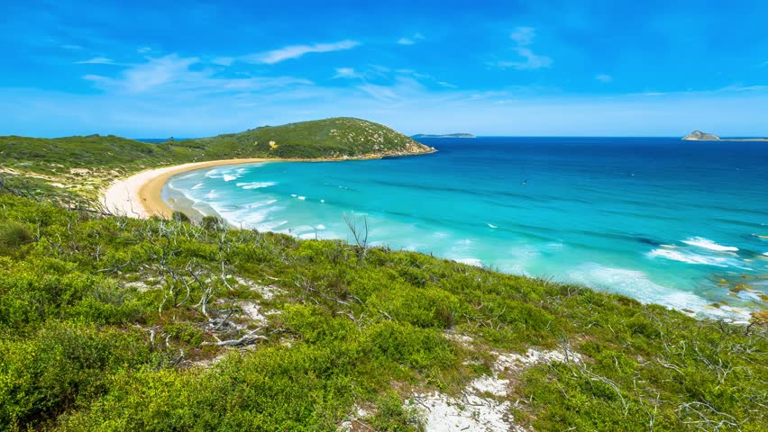 Top view of Squeaky Beach in Wilsons Promontory National Park, Victoria, Australia. Cinemagraph.