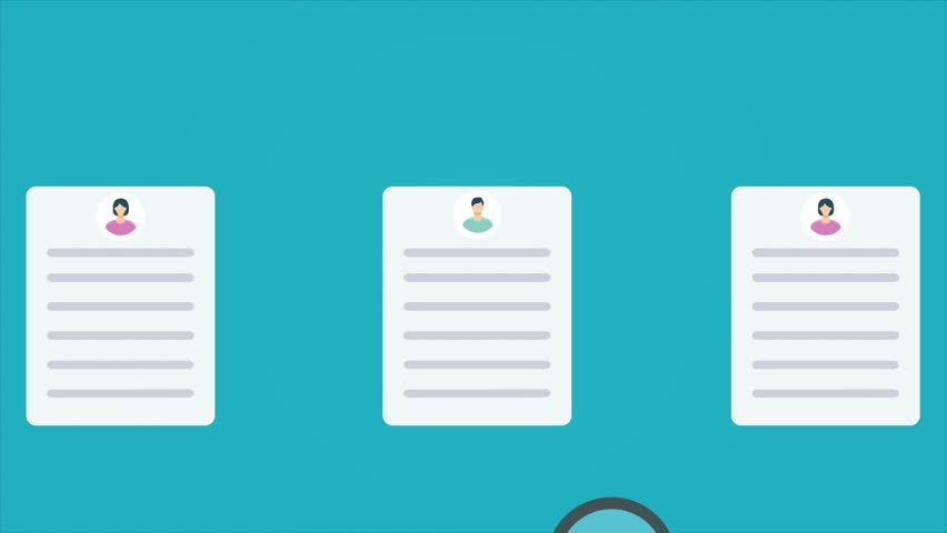 Resume screening. Hand with magnifier check CV profile