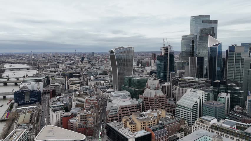 Walkie talkie building London.city skyline in background UK drone,aerial Royalty-Free Stock Footage #3464107675