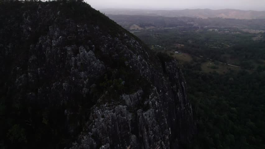 Aerial View Of Glass House Mountains In The Hinterland, Sunshine Coast Region, Queensland, Australia. 