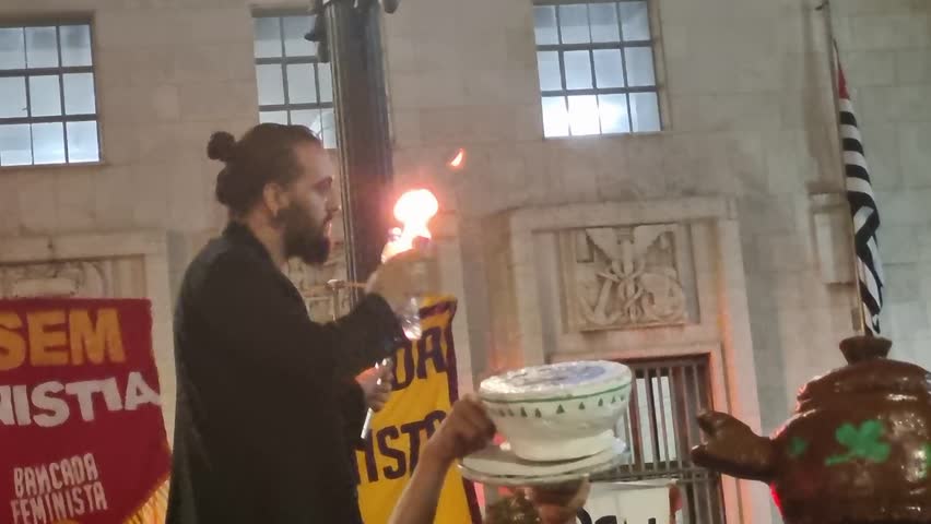 Sao Paulo SP Brazil March 20 2024 Social and professional organizations gather in front of the Municipal Theater, in the center of Sao Paulo, to demonstrate against the Dismantling of Culture.