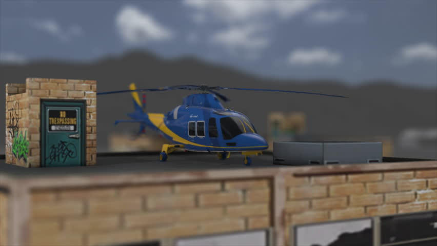 Helicopter Preparing to Fly on the Roof of a Building in the City