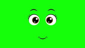 Cartoon simple kawaii blinking eyes on green screen insert, chroma key green screen graphics motion weather icon. stock video 3D animation. Super high resolution.