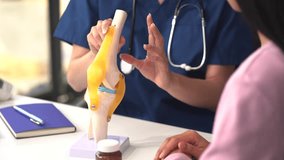 Knee model showing the process of osteoarthritis and knee arthroplasty, doctors explaining symptoms and treatment to patients. - Powered by Shutterstock - Get 15% off with code: PIKWIZARD15