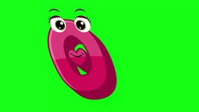 Cartoon style letter o 2d animation with green screen background, o alphabet dancing letters for little kids