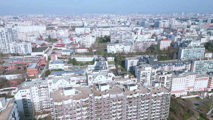 Courbevoie, suburb of Paris, France. Aerial sideways Royalty-Free Stock Footage #3464451703