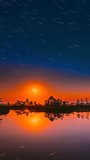 Bright Dramatic Trails Of Stars And Meteors. Stars Effect In Sky. Unusual Dusk Natural Background. 5k Timelapse. Sunset Trace Of Sun Above Rural Landscape. Soft Colors. Time Lapse, Time-lapse.