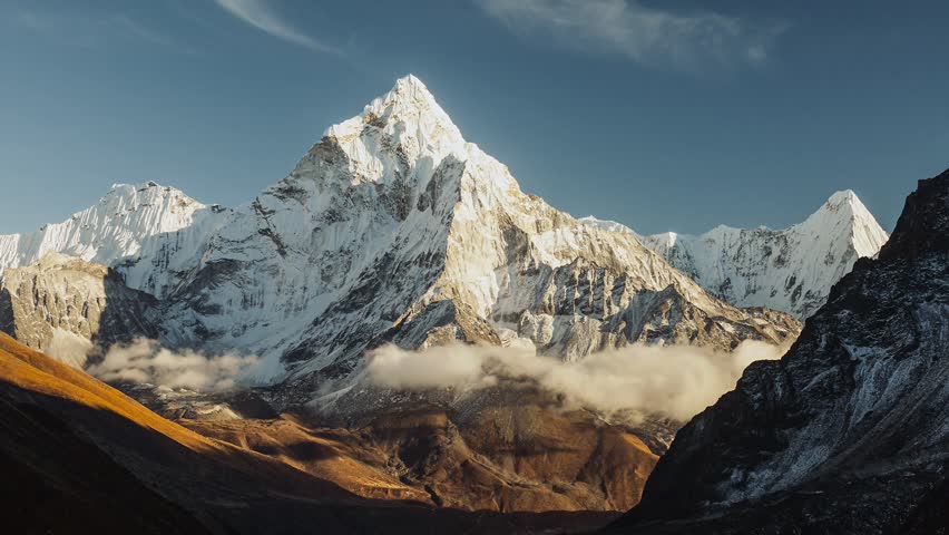 Evening view of Ama Dablam on the way to Everest Base Camp - Nepal Royalty-Free Stock Footage #34645423