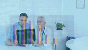 Animation of financial data processing over caucasian male doctors. Global medicine, computing and digital interface concept digitally generated video. - Powered by Shutterstock - Get 15% off with code: PIKWIZARD15