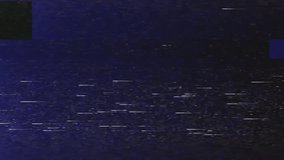 Footage with Retro Futuristic Dynamic Glitch Effect. Static noise backdrop. Digital Pixel Noise Effect. VHS 80's style, dark blue background, 4K.