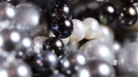 Black, White and Silver Pearls Close up Macro.