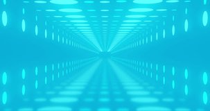 Animation of digital tunnel with spots on blue background. Global technology and digital interface concept digitally generated video.