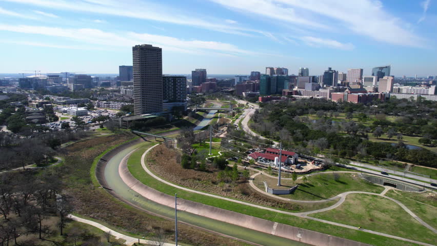 Houston Texas USA. Aerial View of Hermann Park and Medical Center Area Buildings