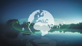 Four seasons timelapse of a world map with sustainable icons rotating above a lake - Powered by Shutterstock - Get 15% off with code: PIKWIZARD15