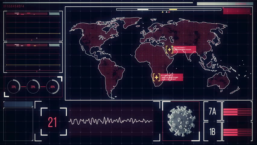 Animation of virus cells and data processing over world map. Pandemic and digital interface concept digitally generated video. - Powered by Shutterstock - Get 15% off with code: PIKWIZARD15