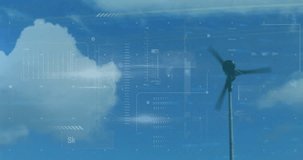 Animation of data processing and diagram over wind turbine. Business, ecology and digital interface, digitally generated video. - Powered by Shutterstock - Get 15% off with code: PIKWIZARD15
