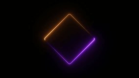 Abstract neon moving square frame and seamless loop animation on black background.