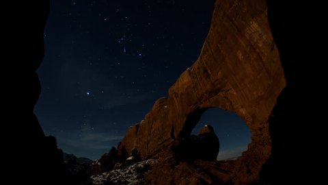Arches National Park North Window Moonrise Timelapse in Wintertime