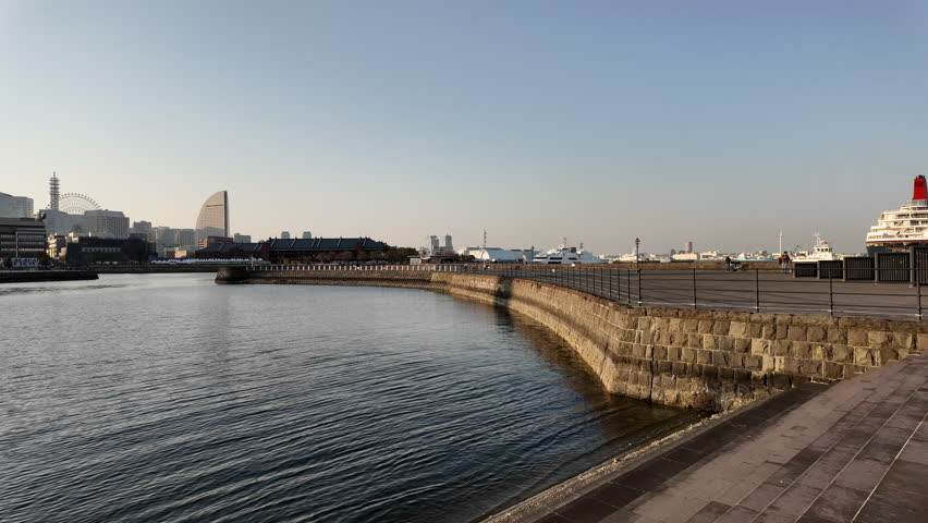 Dusk at the Zonohana breakwater at the Port of Yokohama, Kanagawa Prefecture, Japan.