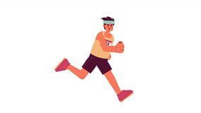 Sports exercises for wellbeing cartoon animation. Young man running hard marathon 4K video motion graphic. Self improvement efforts 2D color animated character isolated on white background