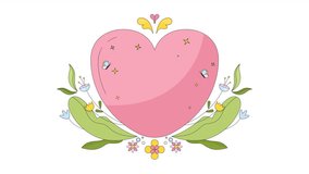 Heart spring decorated line 2D frame animation. Tranquility floral summertime flat color cartoon 4K video, alpha channel. Springtime decor. Heart flowers plants animated border on white background
