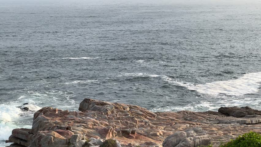 High sea cliffs views of the whale coast of Hermanus at sunset Royalty-Free Stock Footage #3465184495